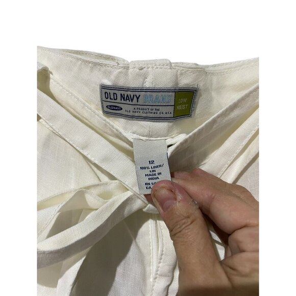 Women's Regular Fit Linen Waist Pants Cream Size M - Picture 4 of 5